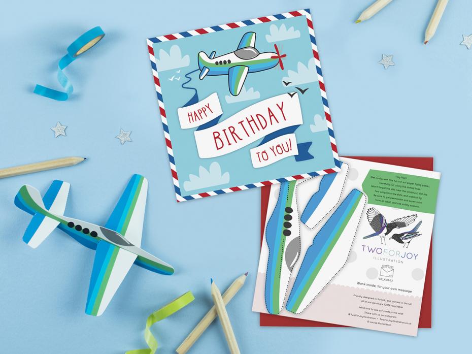 Birthday Plane Card (with view of back)